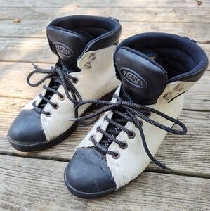 Tecnica Ankle Boot Black White Animal Hair 37 6.5 Lace Up Italy